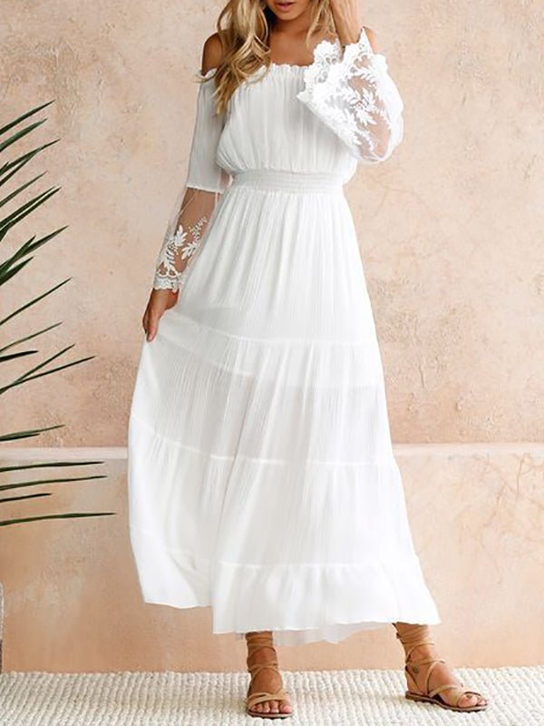 Dresses One Neck Lace Stitching Long Sleeved Maxi Dress - LuckyFash™