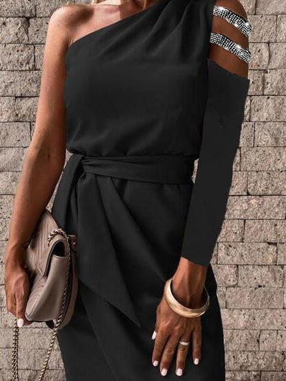 Women's Dresses One-Shoulder Hollow Long Sleeve Tight Dress - LuckyFash™