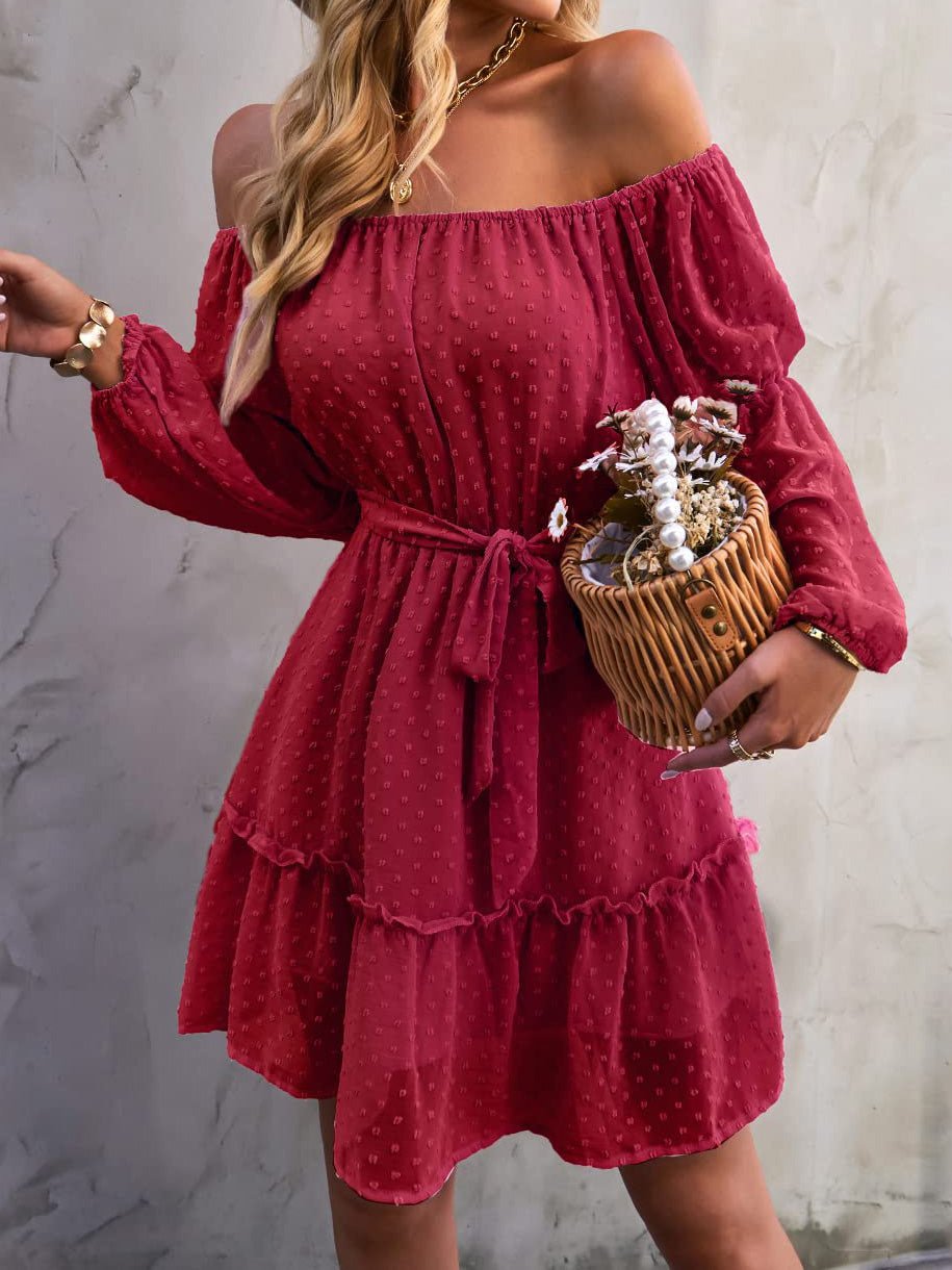 Dresses One-Shoulder Jacquard Long-Sleeve Dress - LuckyFash™