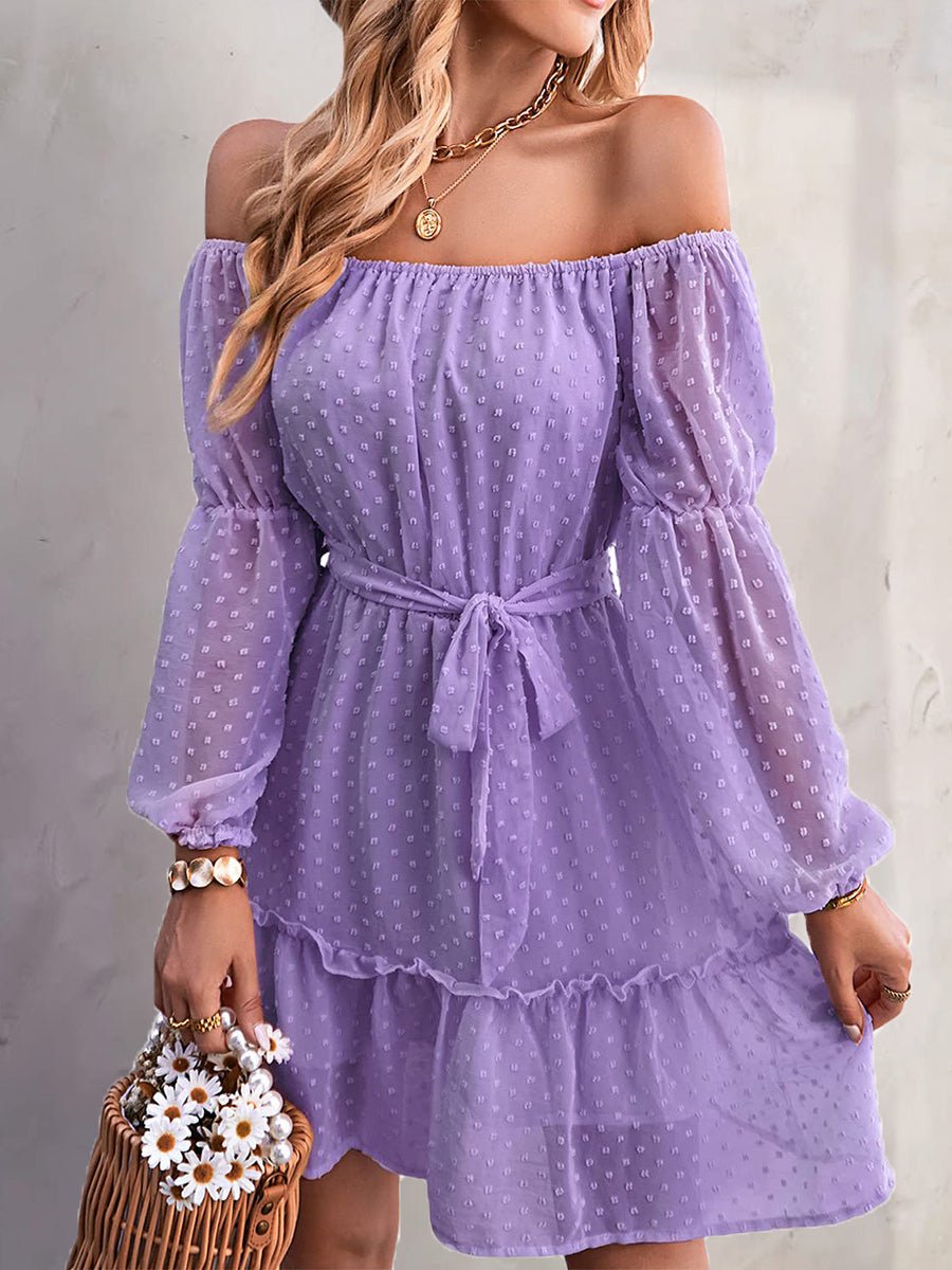 Dresses One-Shoulder Jacquard Long-Sleeve Dress - LuckyFash™