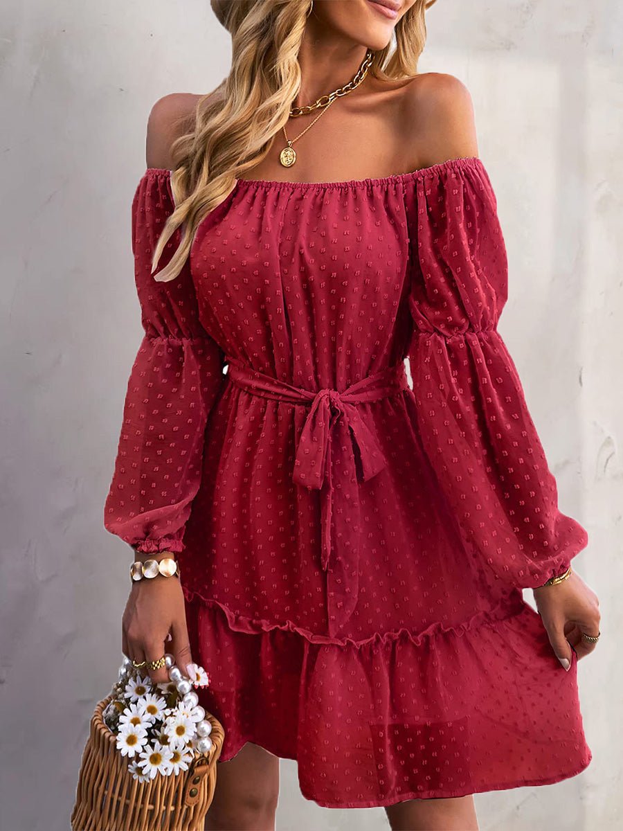 Dresses One-Shoulder Jacquard Long-Sleeve Dress - LuckyFash™