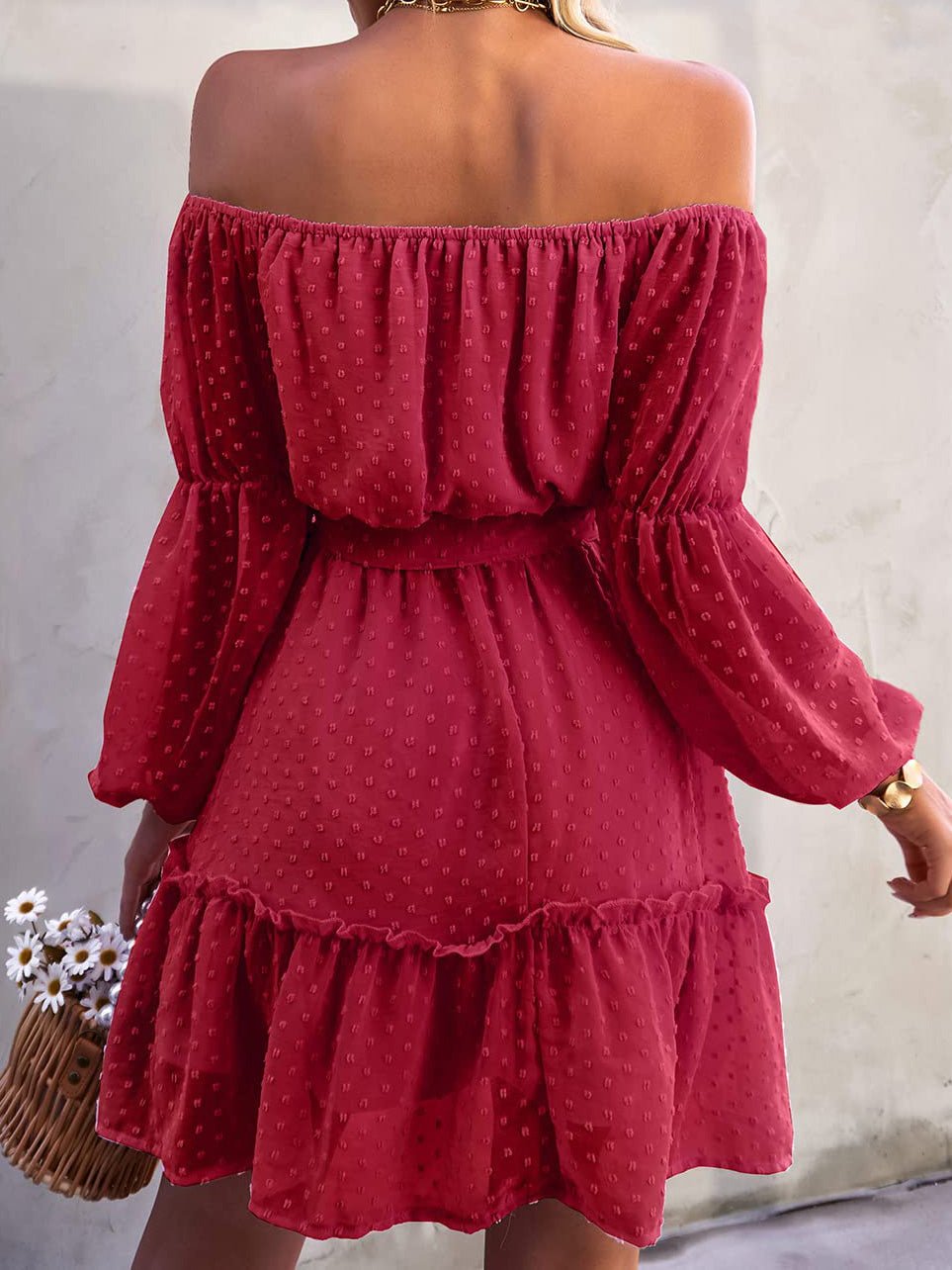 Dresses One-Shoulder Jacquard Long-Sleeve Dress - LuckyFash™