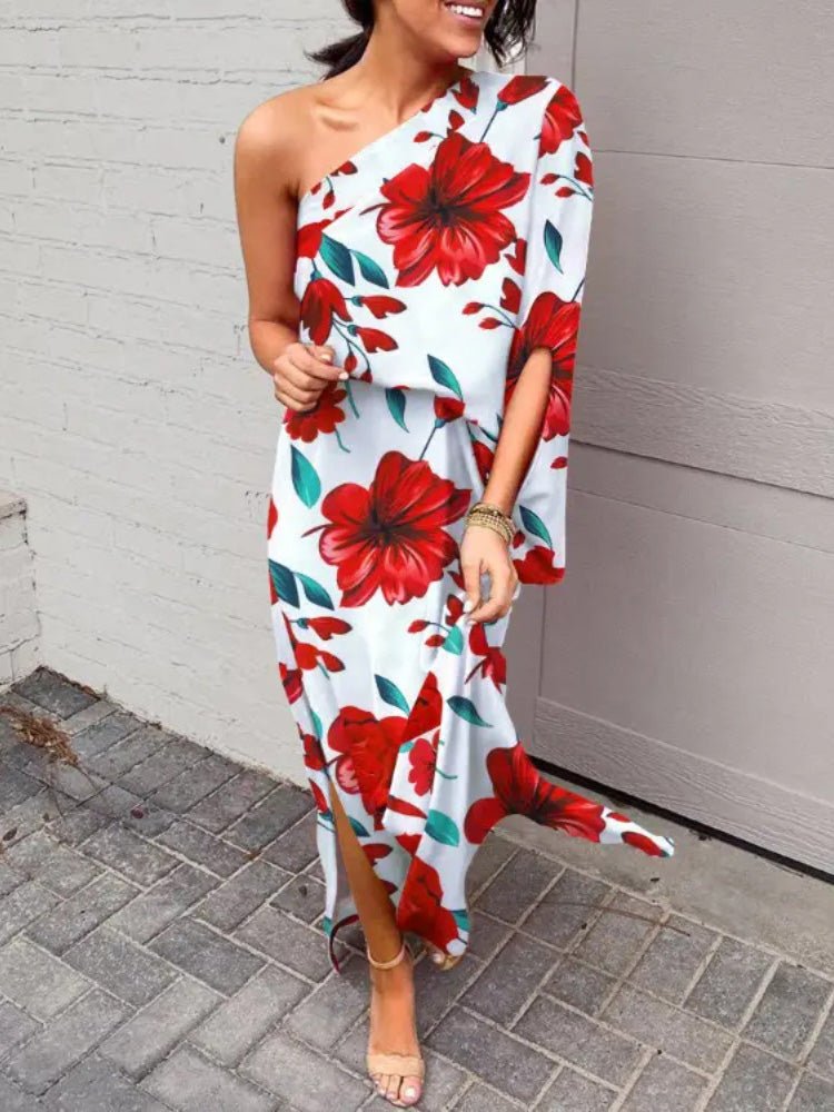 Dresses One Shoulder Slit Print Dress - LuckyFash™