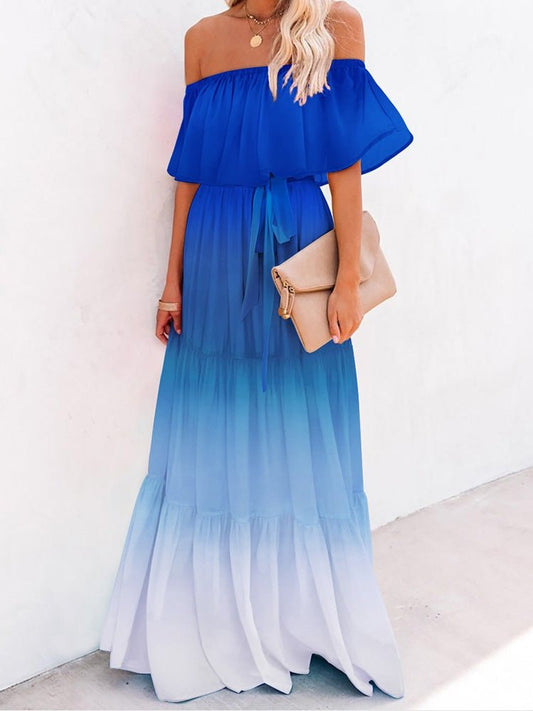 Dresses One-Shoulder Tie-Dye Ruffled Lace-Up Dress - LuckyFash™