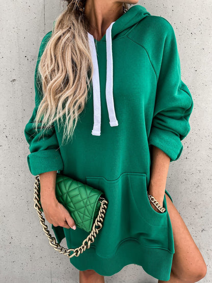Women's Dresses Pocket Long Sleeve Drawstring Hooded Slit Dress - LuckyFash™