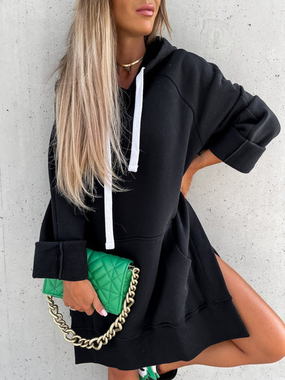 Women's Dresses Pocket Long Sleeve Drawstring Hooded Slit Dress - LuckyFash™