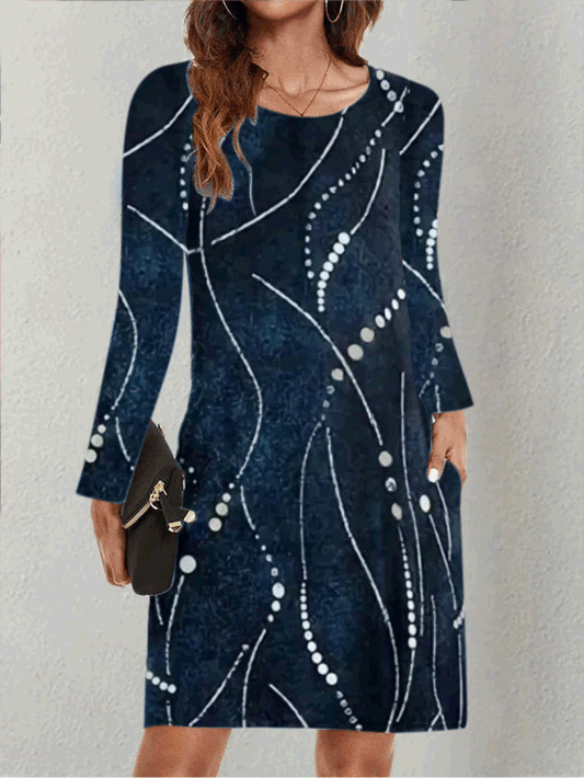 Dresses Pocket Long Sleeve Printed Dress - LuckyFash™