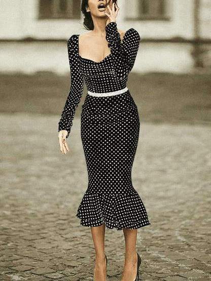 Women's Dresses Polka Dot Long Sleeve Mermaid Tight Dress - LuckyFash™