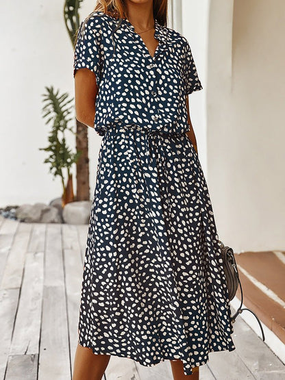 Women's Dresses Polka Dot Print Belted Short Sleeve Dress - LuckyFash™
