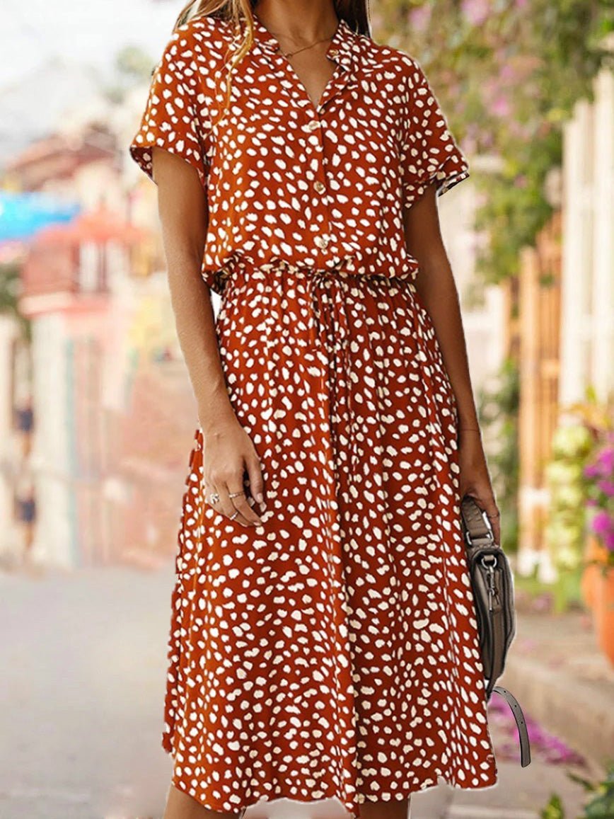 Women's Dresses Polka Dot Print Belted Short Sleeve Dress - LuckyFash™