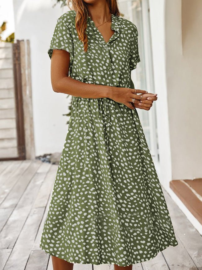 Women's Dresses Polka Dot Print Belted Short Sleeve Dress - LuckyFash™