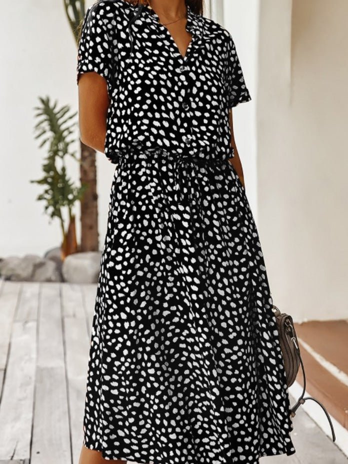 Women's Dresses Polka Dot Print Belted Short Sleeve Dress - LuckyFash™
