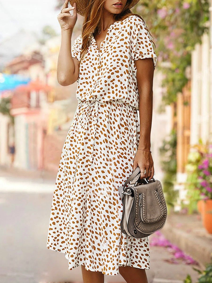 Women's Dresses Polka Dot Print Belted Short Sleeve Dress - LuckyFash™