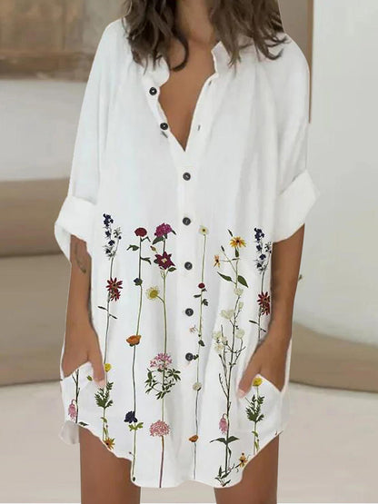 Dresses Printed 3/4 Sleeve Shirt Dress - LuckyFash™