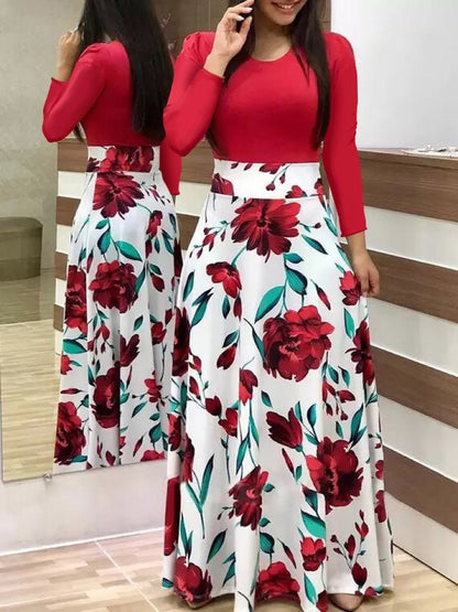 Women’s Dresses Printed Color Blocking Maxi Dress - LuckyFash™