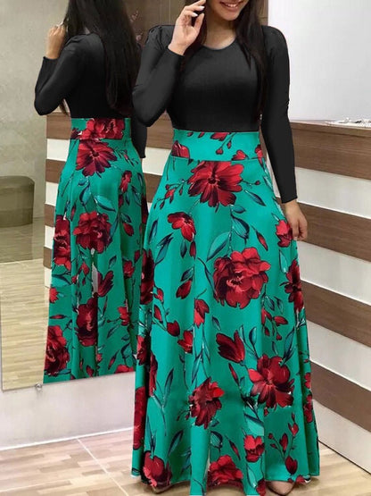 Women’s Dresses Printed Color Blocking Maxi Dress - LuckyFash™