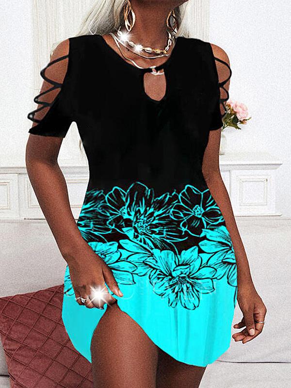 Women's Dresses Printed Short Sleeve Round Neck Off-The-Shoulder Dress - LuckyFash™