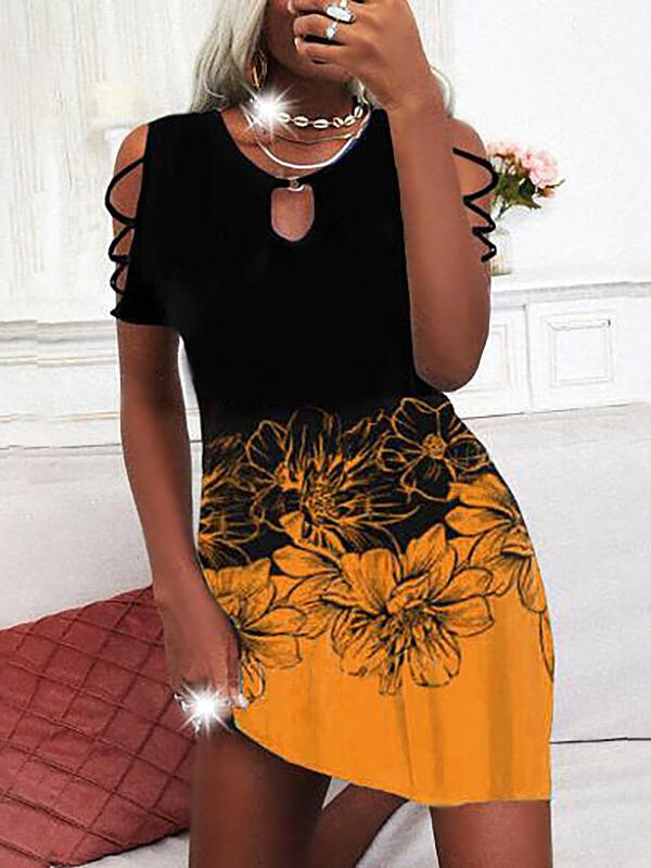 Women's Dresses Printed Short Sleeve Round Neck Off-The-Shoulder Dress - LuckyFash™