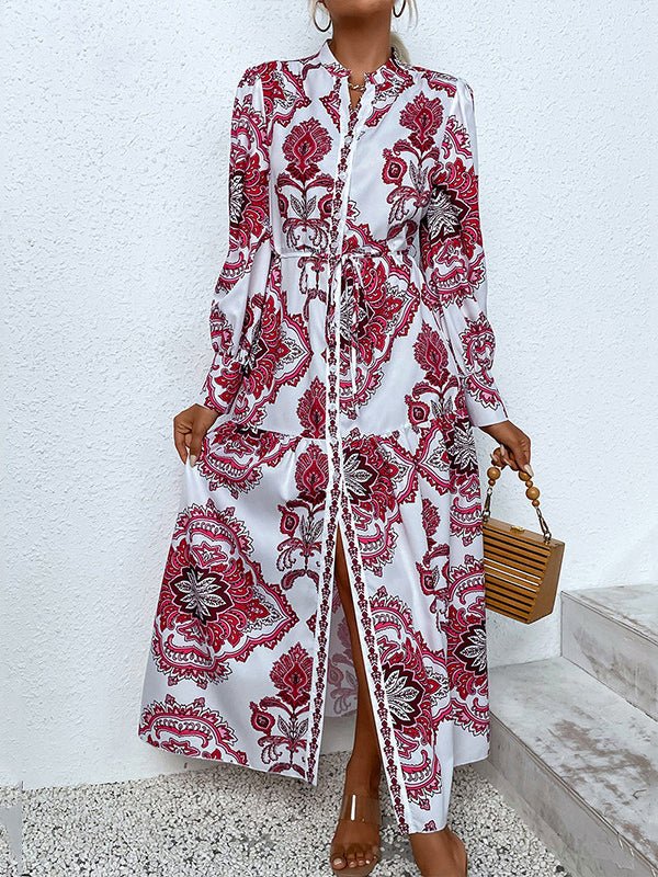 Dresses Printed Single Breasted V-Neck Maxi Dress - LuckyFash™