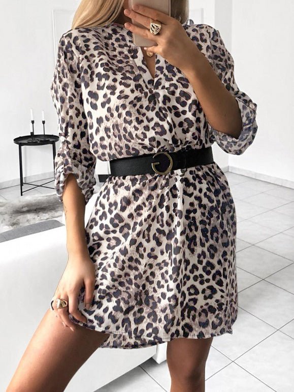 Women's Dresses Printed V-Neck Long Sleeve Irregular Dress - LuckyFash™