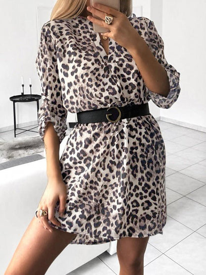Women's Dresses Printed V-Neck Long Sleeve Irregular Dress - LuckyFash™