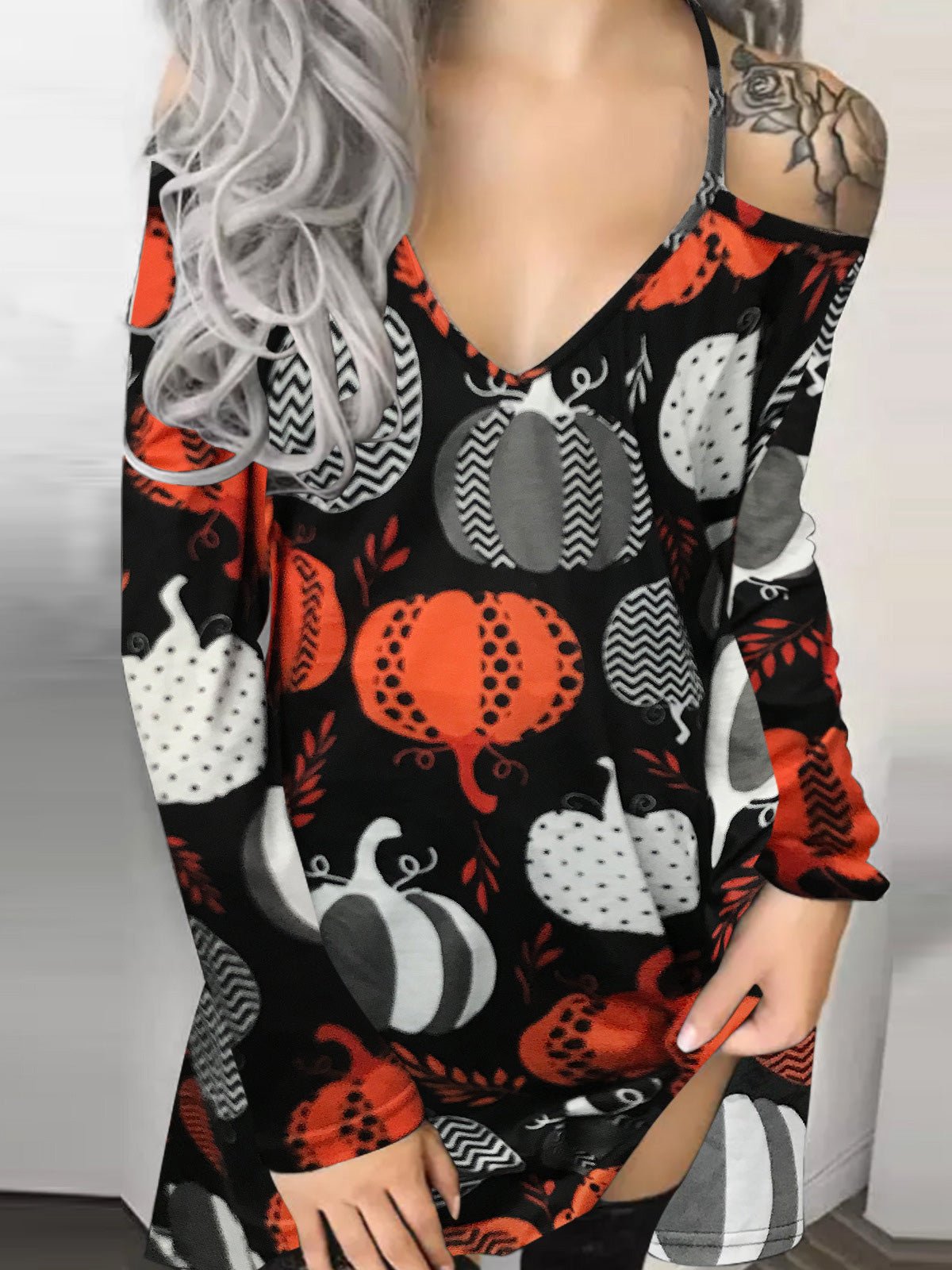 Dresses Printed V-Neck Off-Shoulder Long Sleeve Dress - LuckyFash™