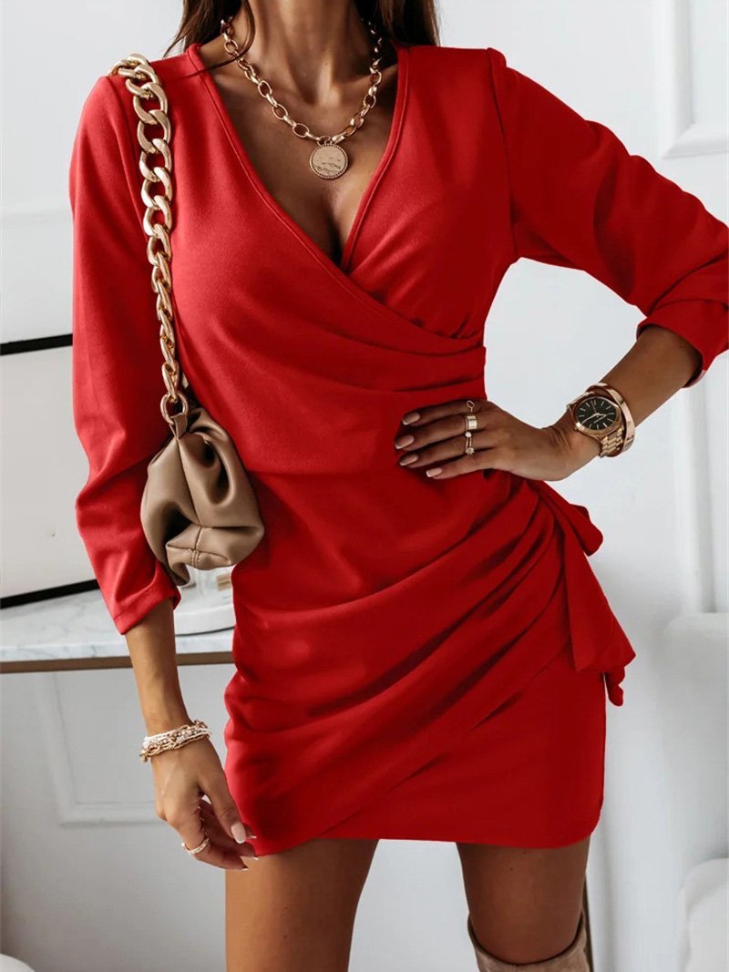 Dresses Pure V-Neck Long Sleeve Simple Dress - LuckyFash™