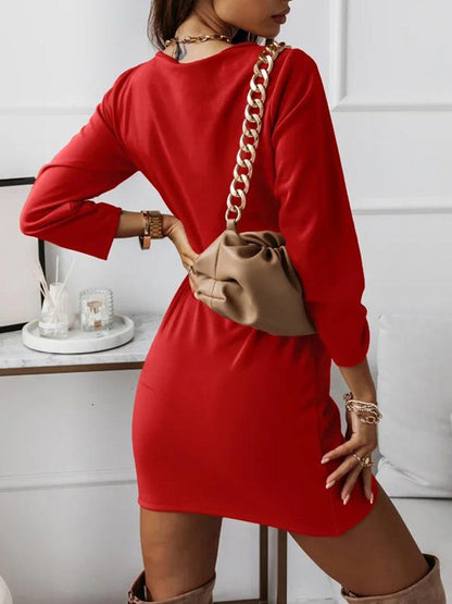 Dresses Pure V-Neck Long Sleeve Simple Dress - LuckyFash™