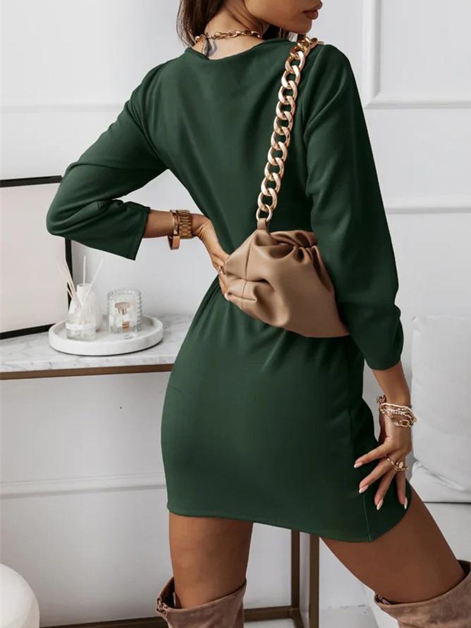 Dresses Pure V-Neck Long Sleeve Simple Dress - LuckyFash™