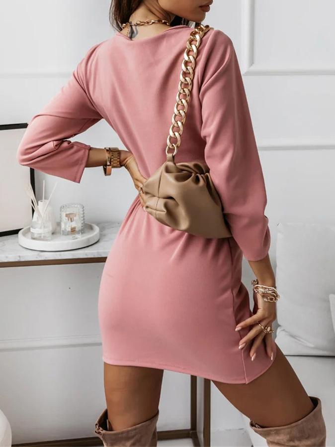 Dresses Pure V-Neck Long Sleeve Simple Dress - LuckyFash™