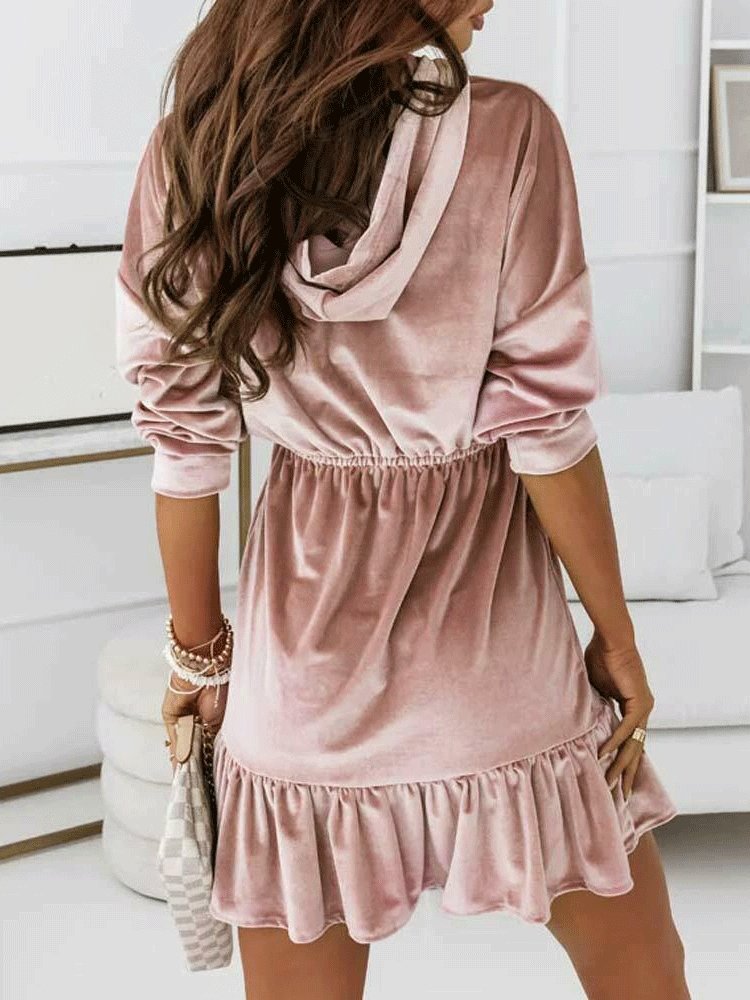 Dresses Pure Velvet Hooded Long Sleeve Dress - LuckyFash™