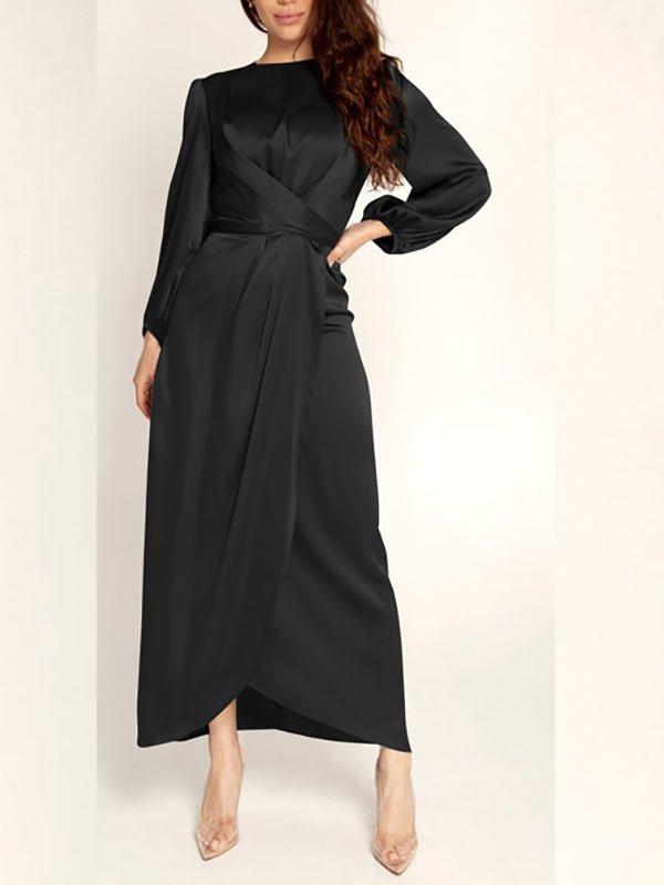 Dresses Round Neck Corset Satin Midi Dress - LuckyFash™