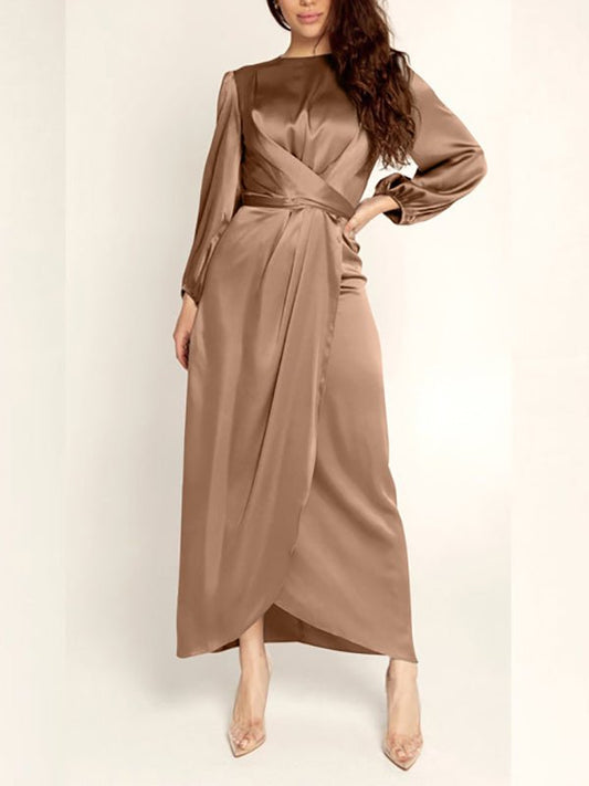 Dresses Round Neck Corset Satin Midi Dress - LuckyFash™