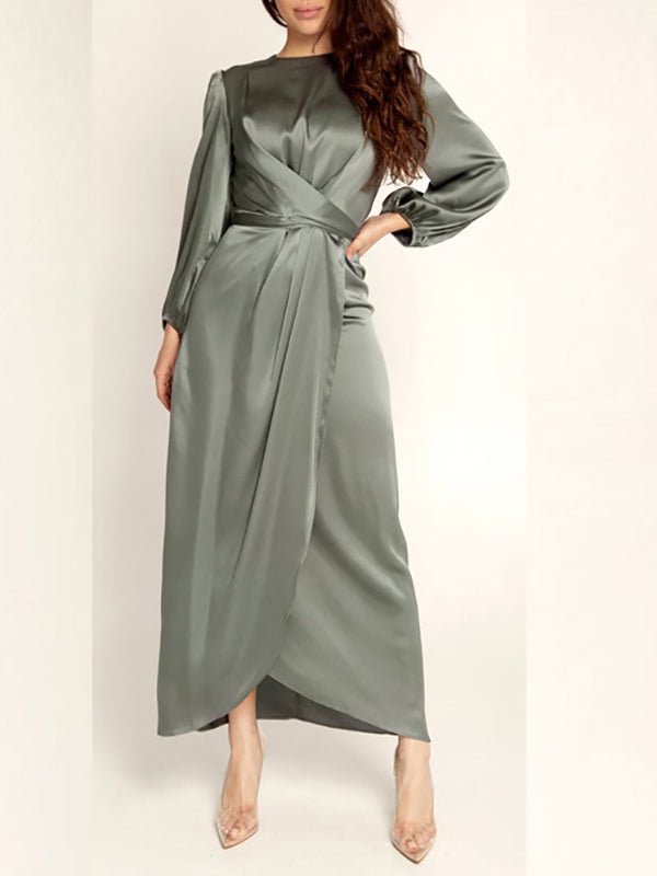 Dresses Round Neck Corset Satin Midi Dress - LuckyFash™