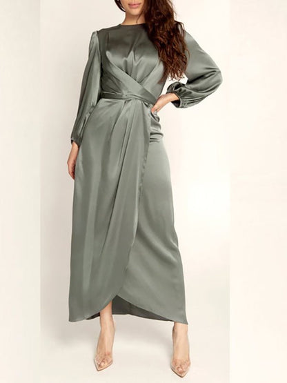 Dresses Round Neck Corset Satin Midi Dress - LuckyFash™