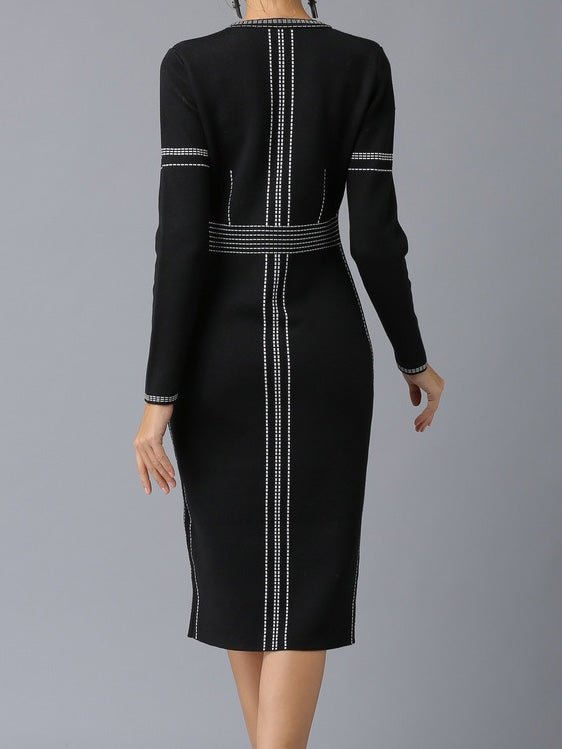 Dresses Round Neck Long Sleeve Slim Fit Slit Dress - LuckyFash™