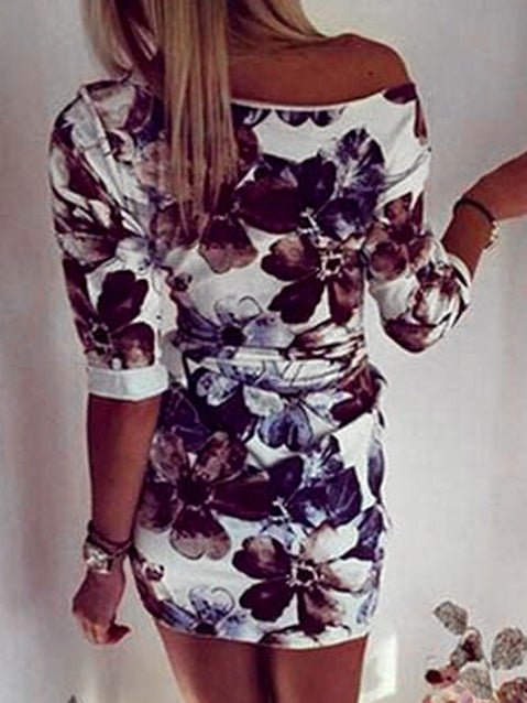 Dresses Round Neck Mid-Sleeve Printed Dress - LuckyFash™