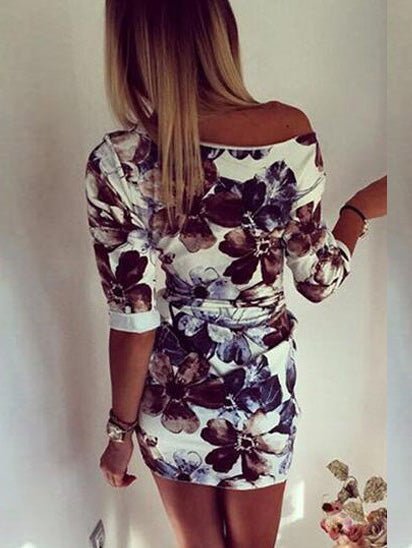 Dresses Round Neck Mid-Sleeve Printed Dress - LuckyFash™