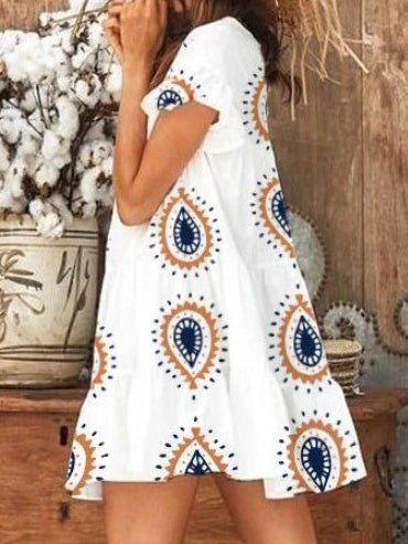 Dresses Round Neck Printed Short Sleeve Dress - LuckyFash™