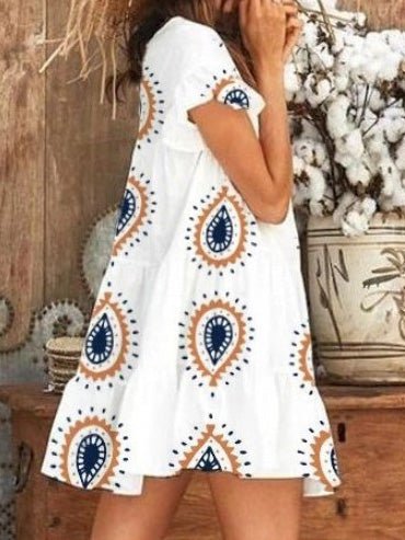 Dresses Round Neck Printed Short Sleeve Dress - LuckyFash™