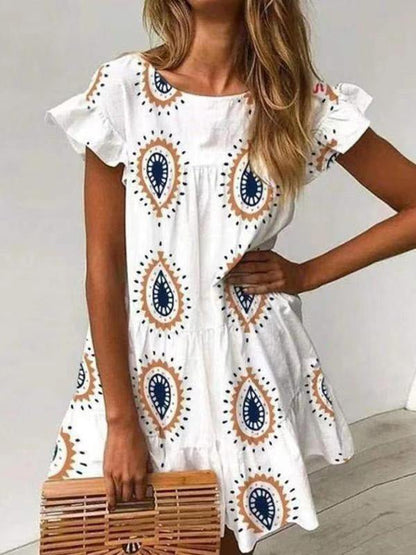 Dresses Round Neck Printed Short Sleeve Dress - LuckyFash™