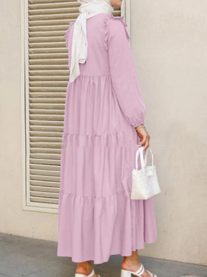 Women's Dresses Round Neck Ruffled Pleated Long Sleeve Dress - LuckyFash™