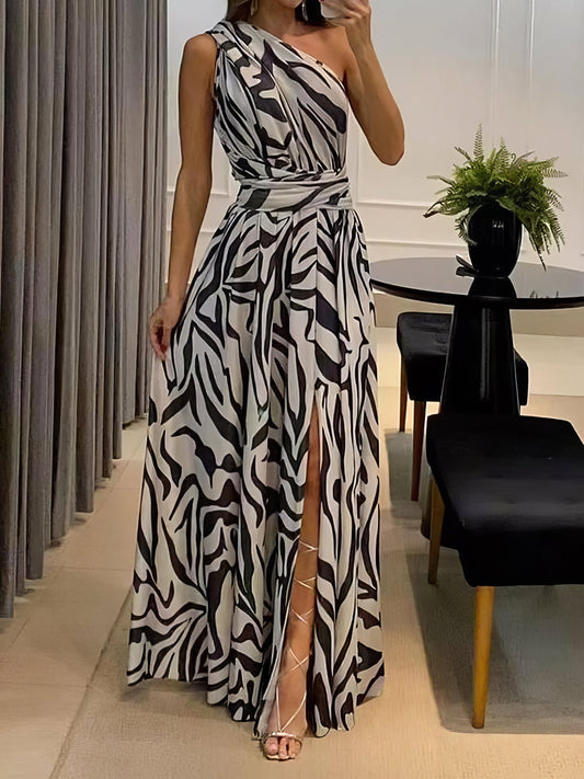 Dresses Sexy Slip Back Printed One Shoulder Sleeveless Maxi Dress - LuckyFash™