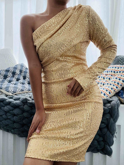 Women's Dresses Shiny One-Shoulder Bodycon Dress - LuckyFash™
