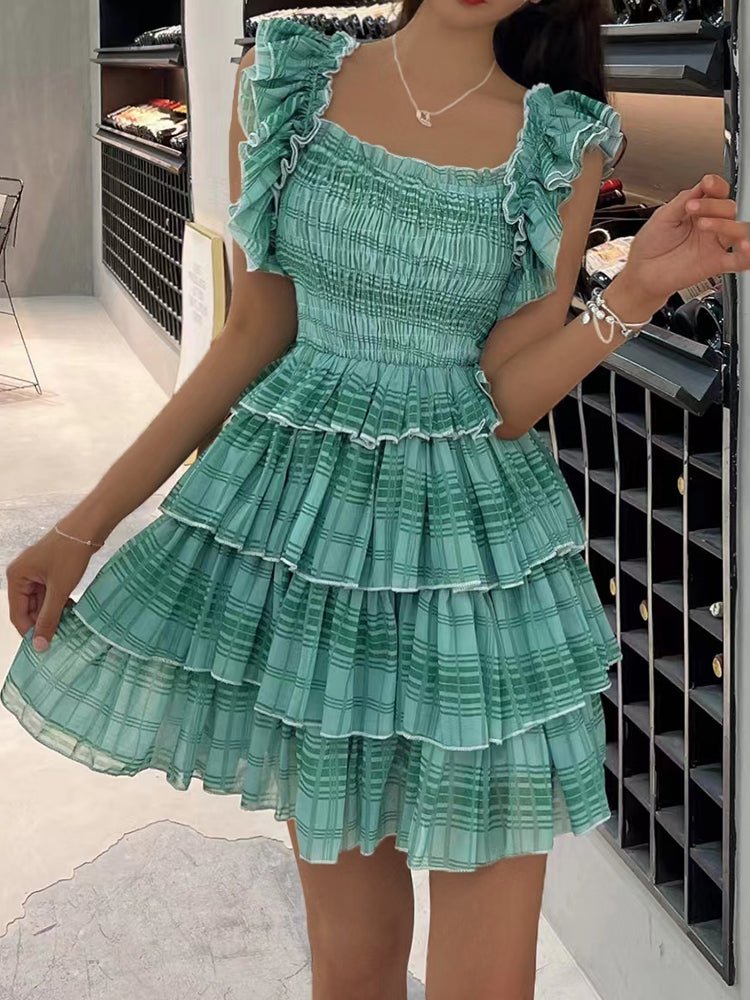 Dresses Short Sleeve Overlayed Pleated Mini Dress - LuckyFash™