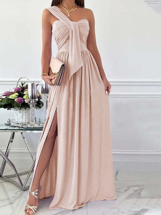 Dresses Simple Sleeveless Off Shoulder Slit Dress - LuckyFash™