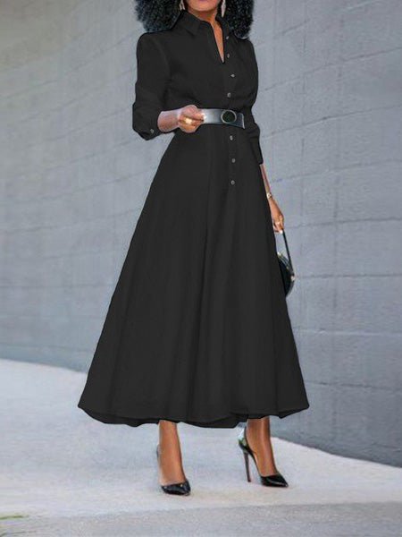 Dresses Single Breasted Lapel Long Sleeve Slit Dress - LuckyFash™