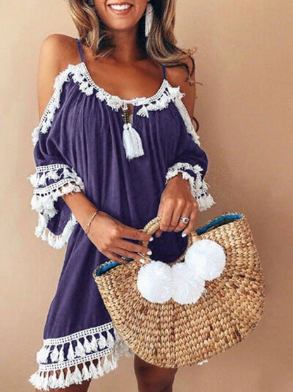 Dresses Sling Fringed Off-Shoulder Dress - LuckyFash™