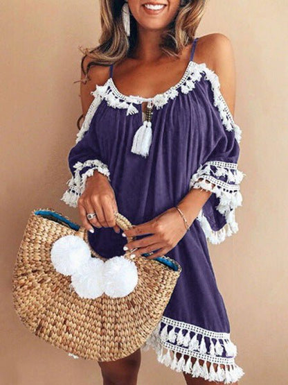 Dresses Sling Fringed Off-Shoulder Dress - LuckyFash™