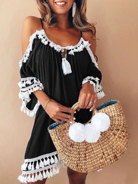 Dresses Sling Fringed Off-Shoulder Dress - LuckyFash™